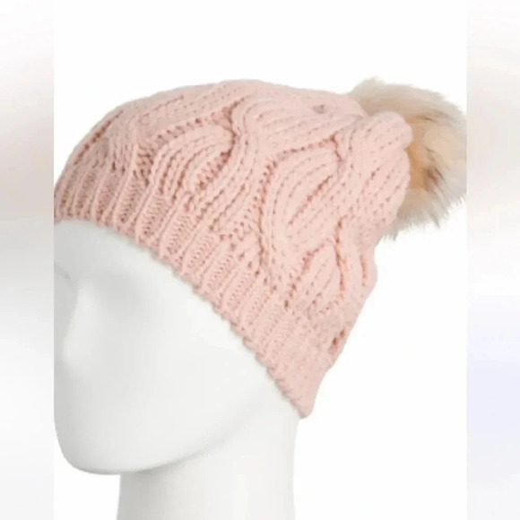 Gelso Bianco Made In Italy Braided Beanie With Faux Fur Pom Pom NWT